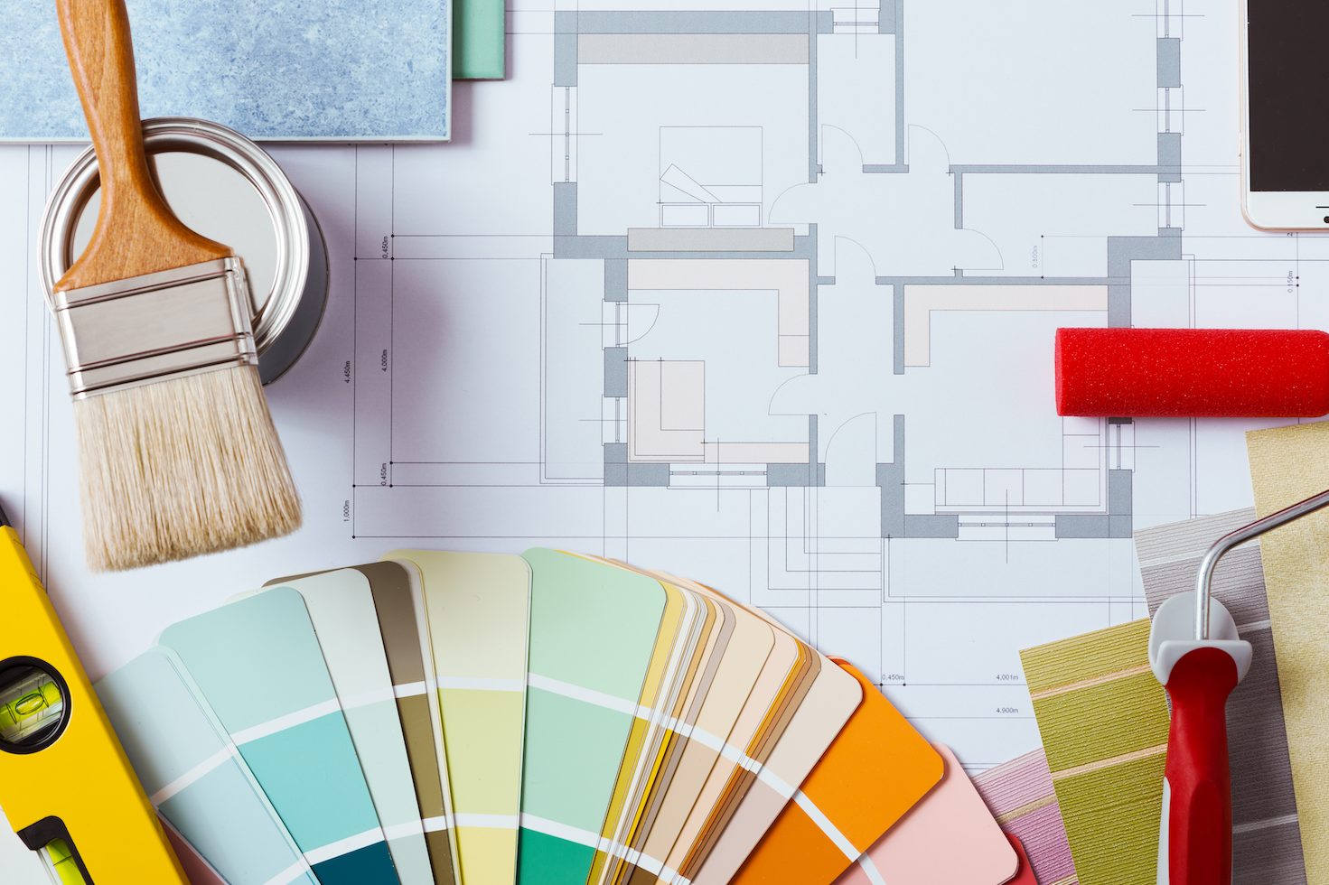 Decorator's work table with tools
